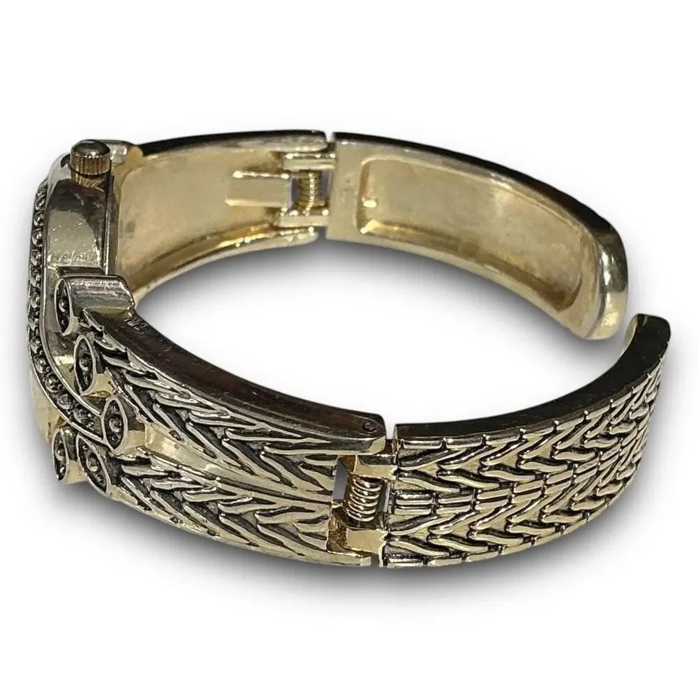 Y2K Vintage Gold Tone Round Face Bangle Cuff Bracelet Watch